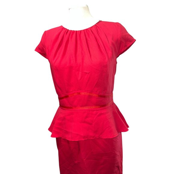 Musette Red Peplum Sheath Dress Size 10 Womens Cap Sleeve Back Zip - Picture 10 of 12